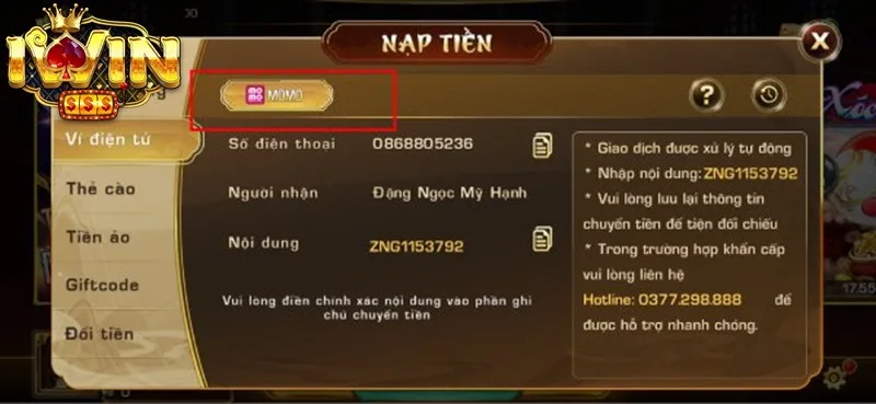 Các bước nạp tiền iWin68 rất đơn giản để tiến hành