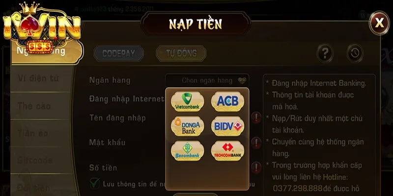 Nạp tiền bằng ngân hàng là cách được áp dụng phổ biến nhất