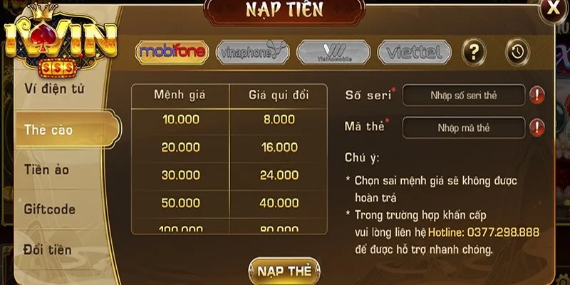 Nạp tiền bằng thẻ cao là cách truyền thống